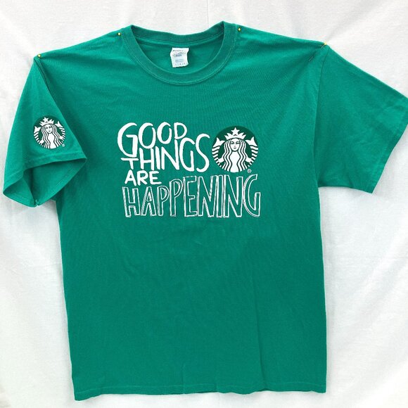 Starbucks Good Things Are Happening Double-Sided Employee Earth Day T-Shirt L - Picture 1 of 5